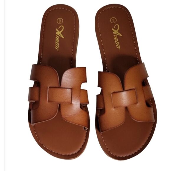 Athlefit women's casual slide on flat Sandal Size 9 brown shoe - Picture 4 of 8
